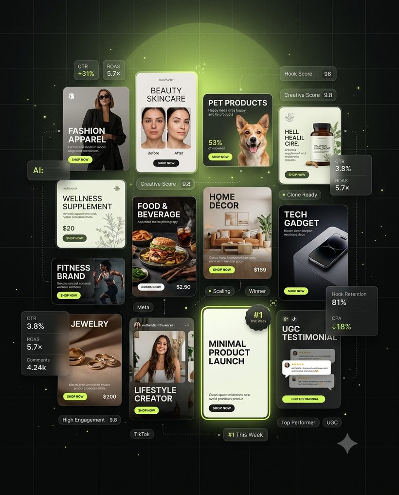 Quickads Discover: trending ad cards with live performance scores