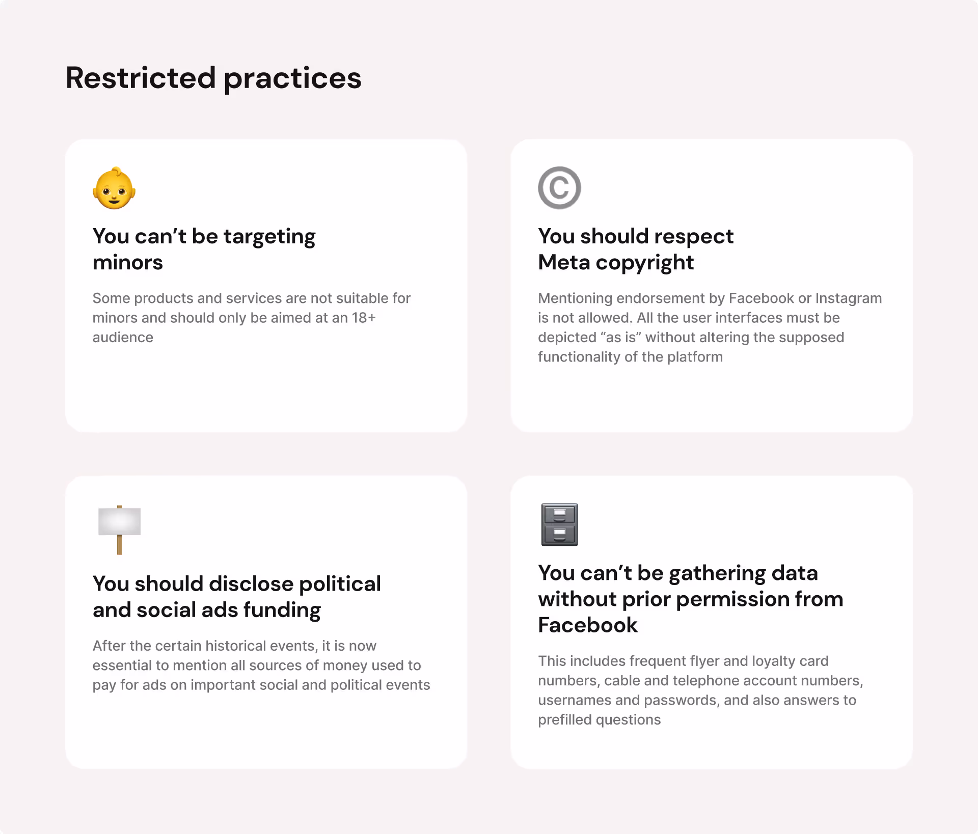 List of practices restricted by Facebook