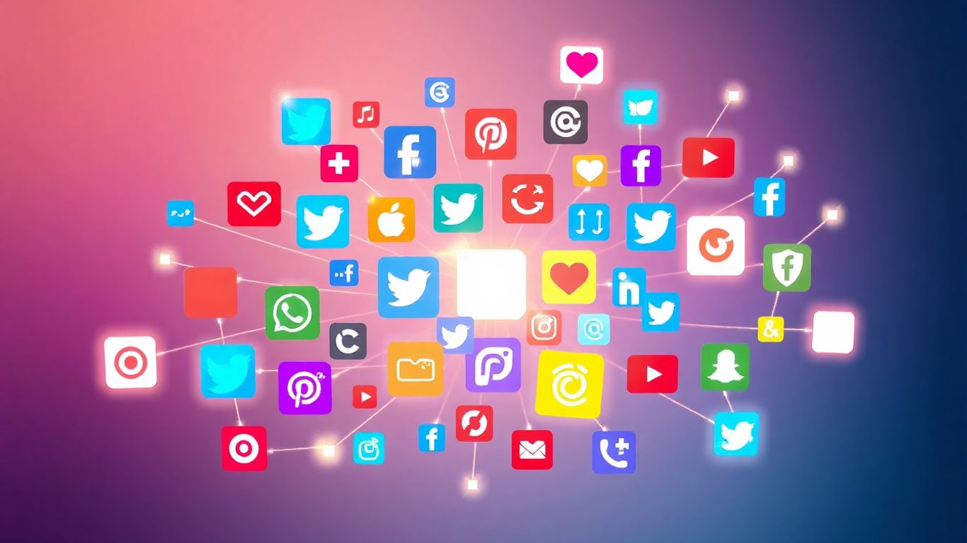 Social media icons connected, illustrating platform integration.