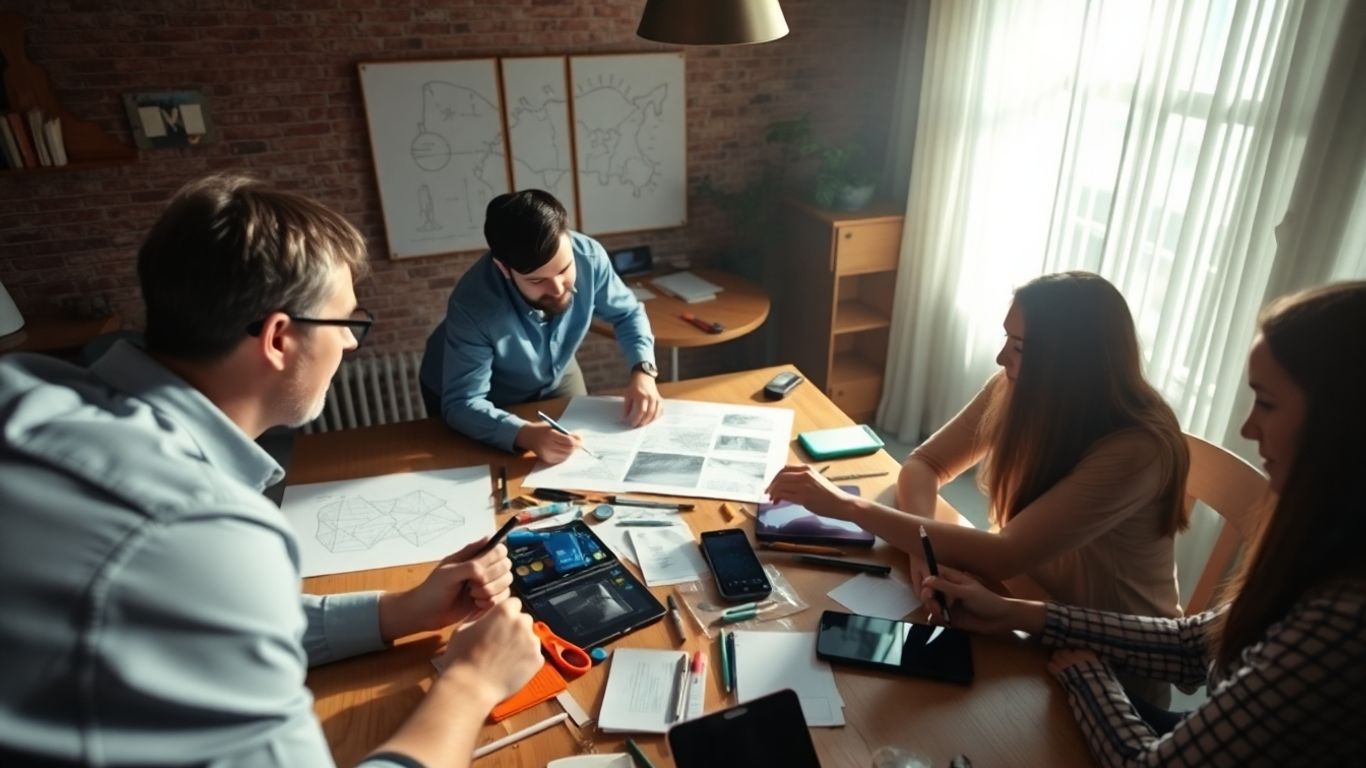 Team collaborating on social media content creation.