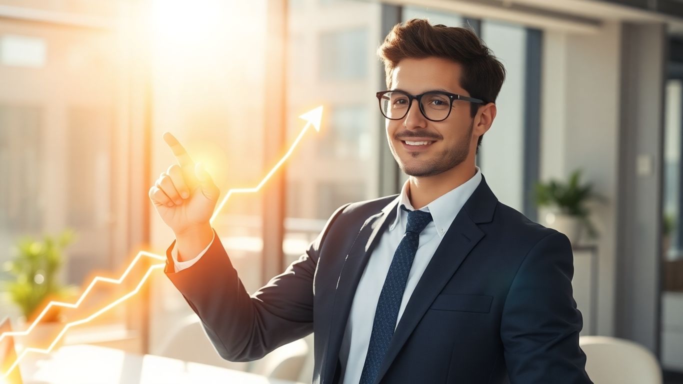 Professional pointing at digital growth visualization