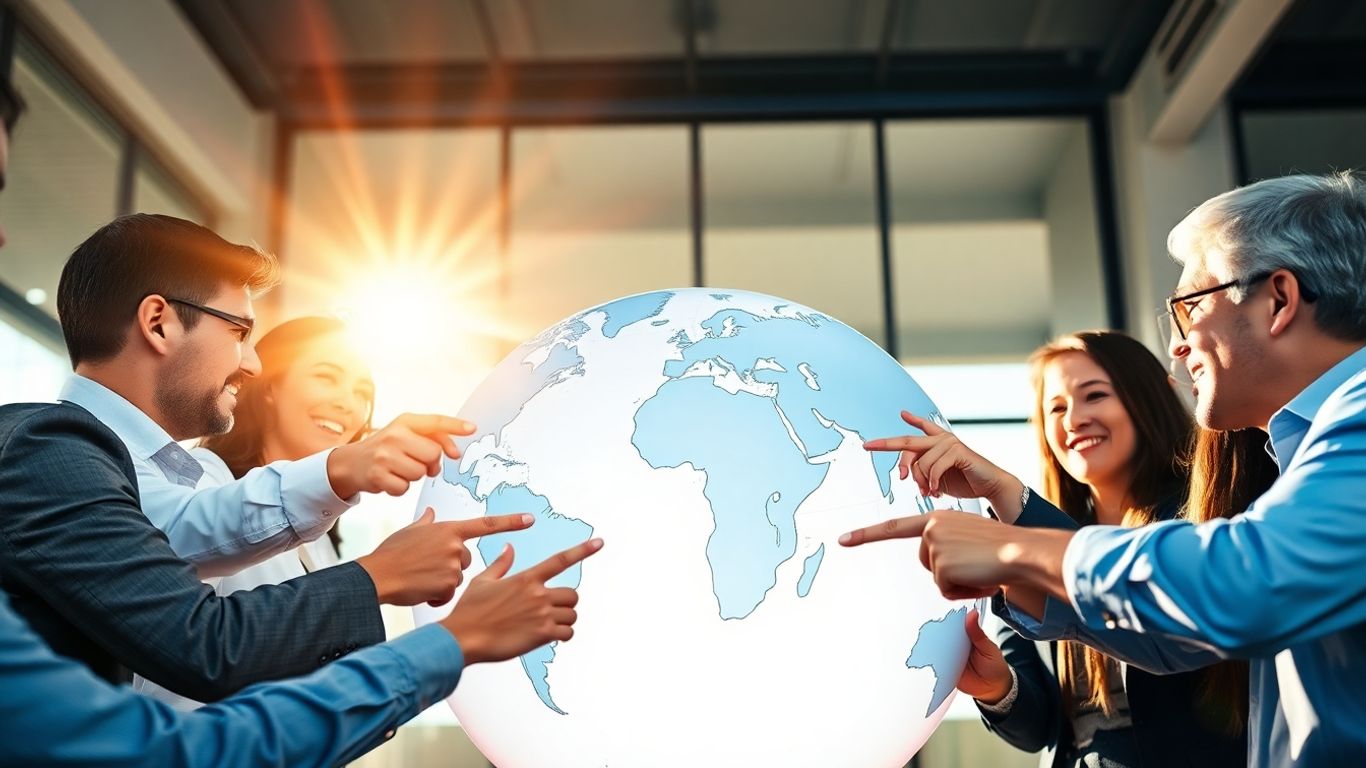 Global business team planning international expansion strategy.