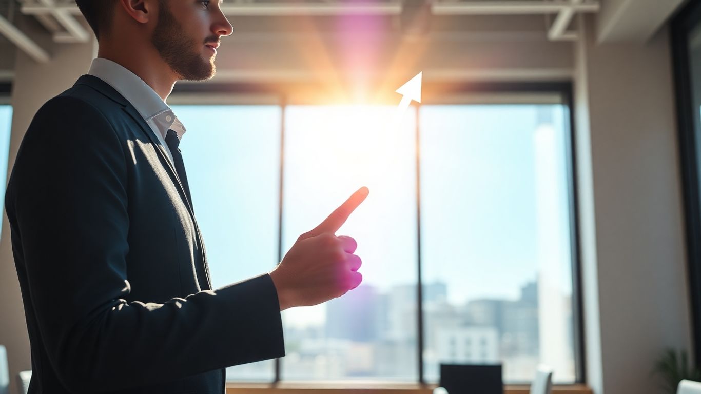 Professional pointing at upward growth visualization