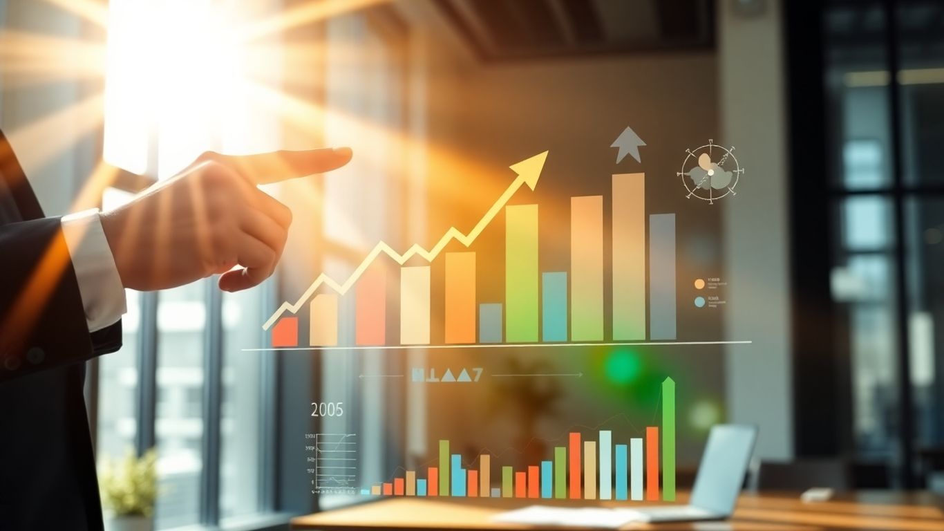 Business growth metrics and upward trends visualization.