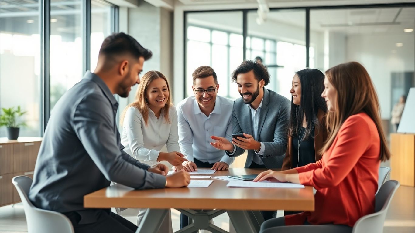 Team collaborating in a modern office