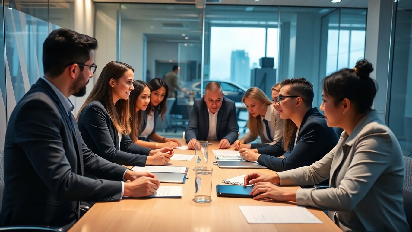 Business partners collaborating in a modern office.