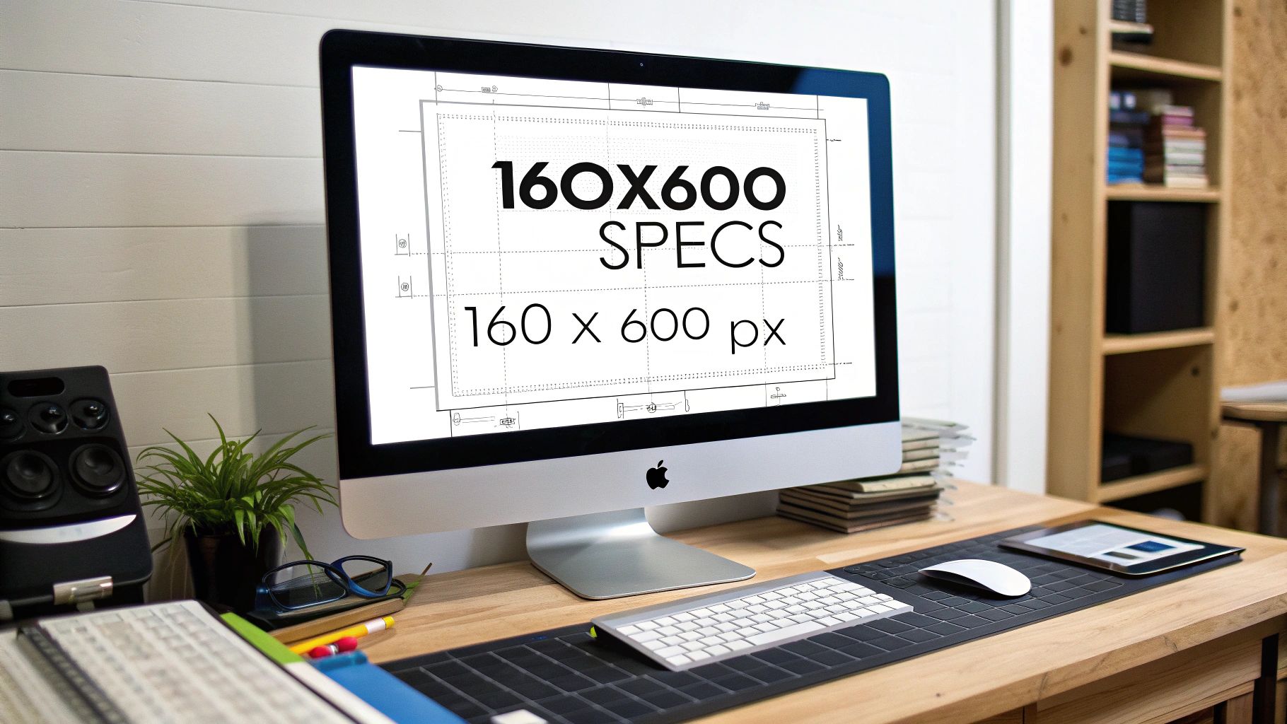 Technical specifications chart for a 160x600 ad creative