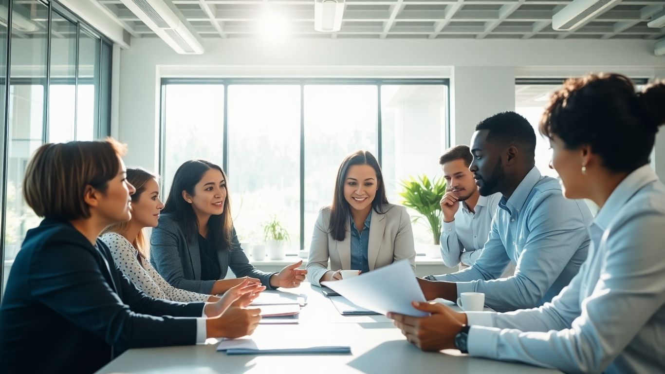 Business meeting discussing Facebook ads strategy