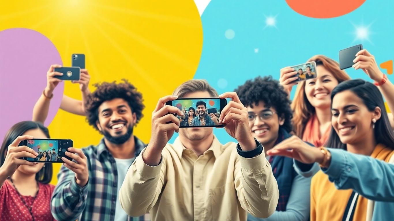 Diverse people filming authentic UGC video ads on smartphones.