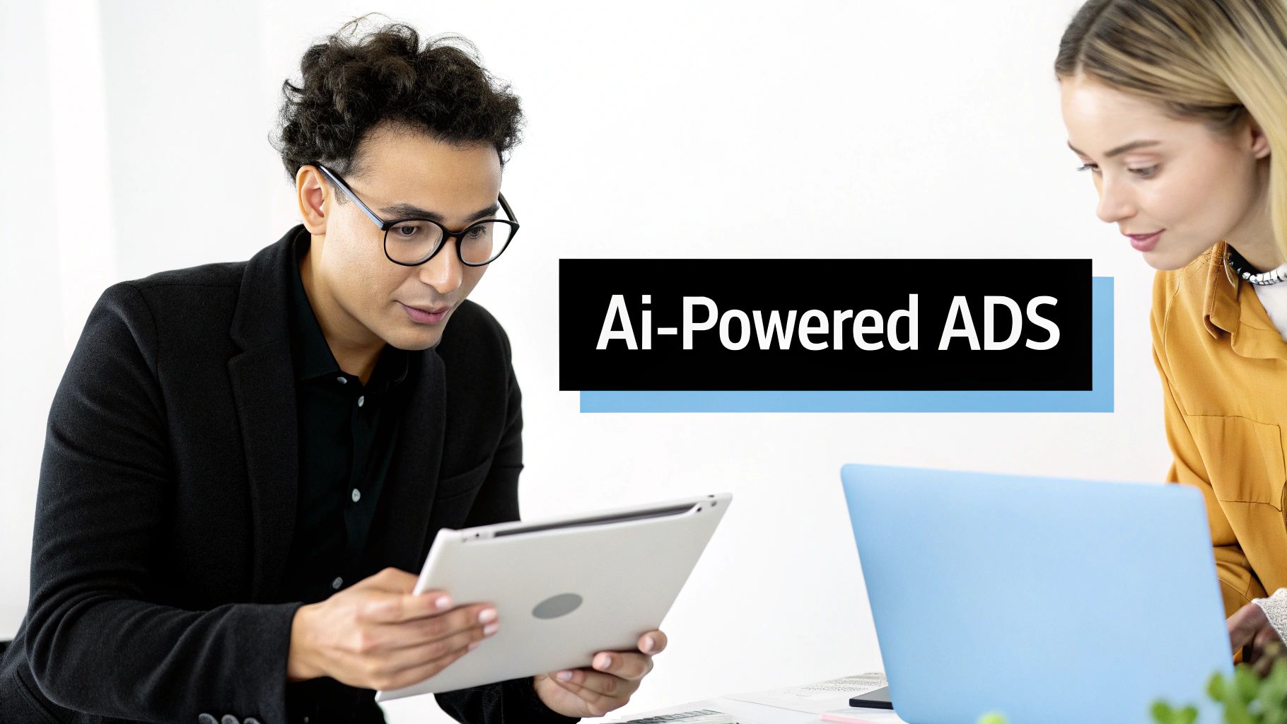 An abstract image representing the intersection of artificial intelligence and digital advertising, with glowing nodes and data streams.