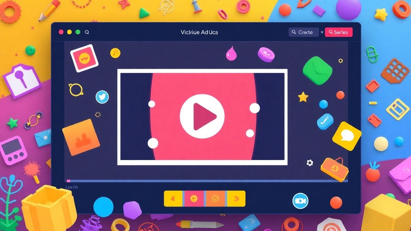 Video ad maker interface with creative elements.