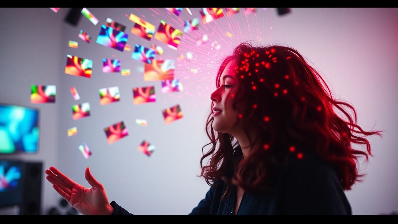 AI video generation interface with abstract clips.