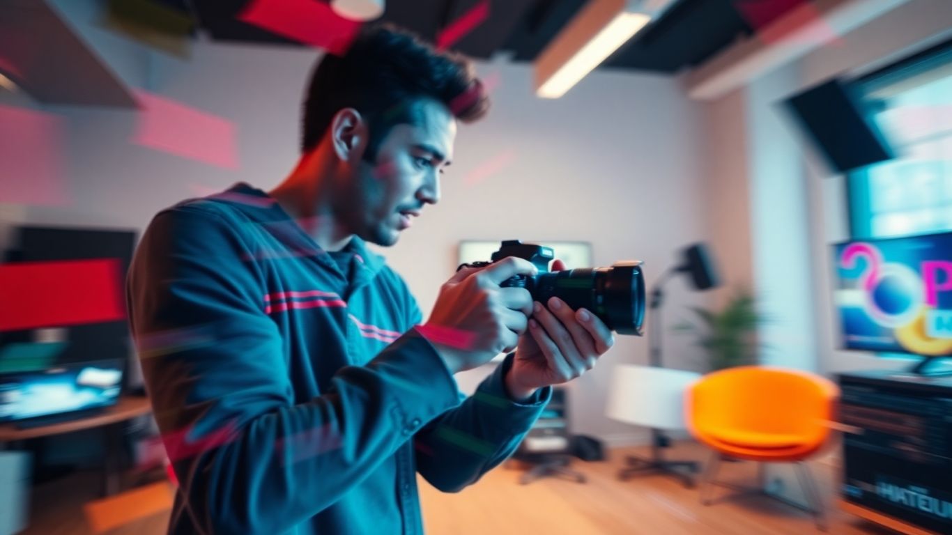 Creative video ad production in a modern studio.