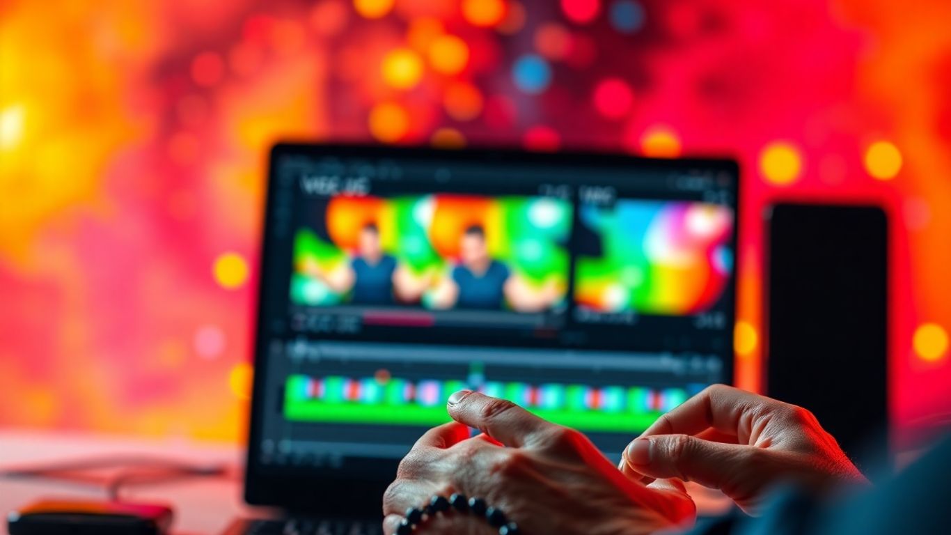 Person editing video on a computer screen.