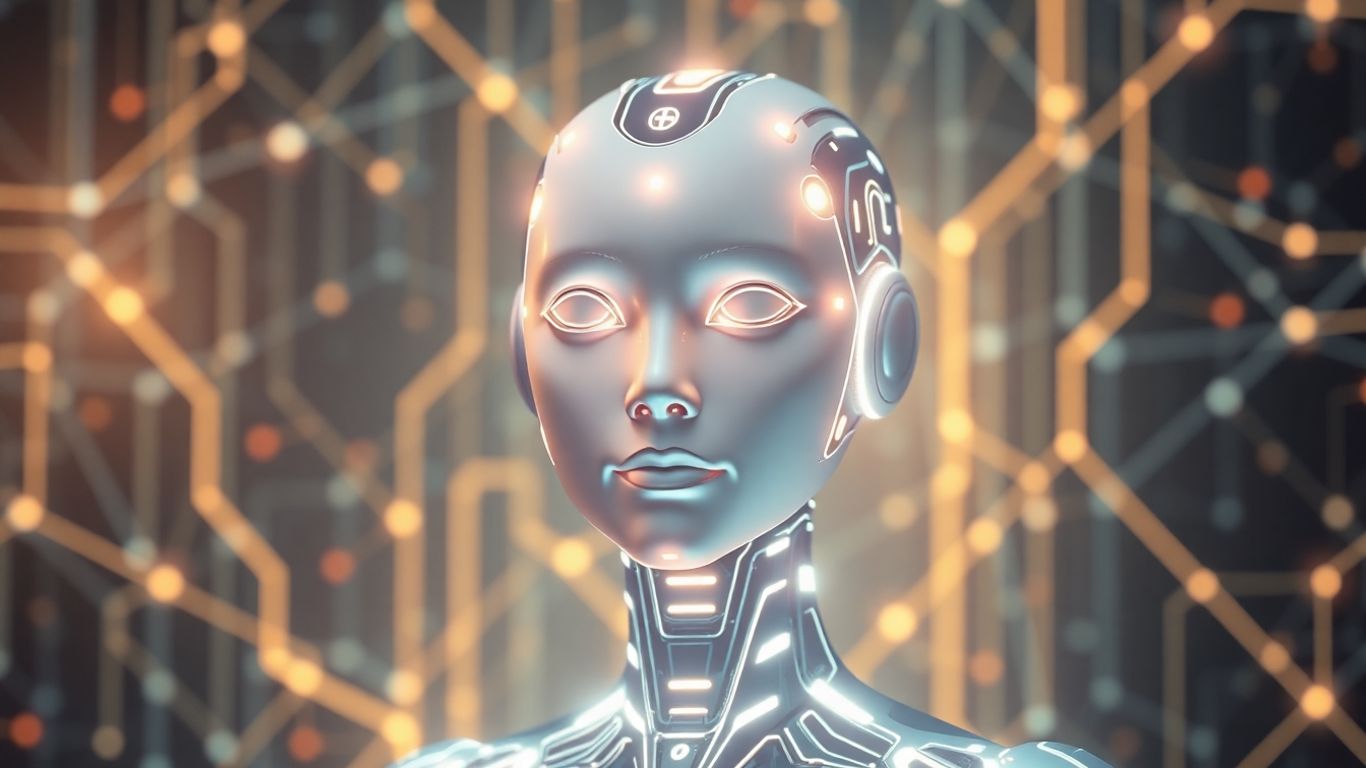 AI influencer avatar with futuristic digital elements.