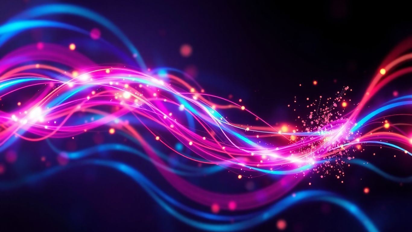 Abstract digital art with swirling colors and light trails.