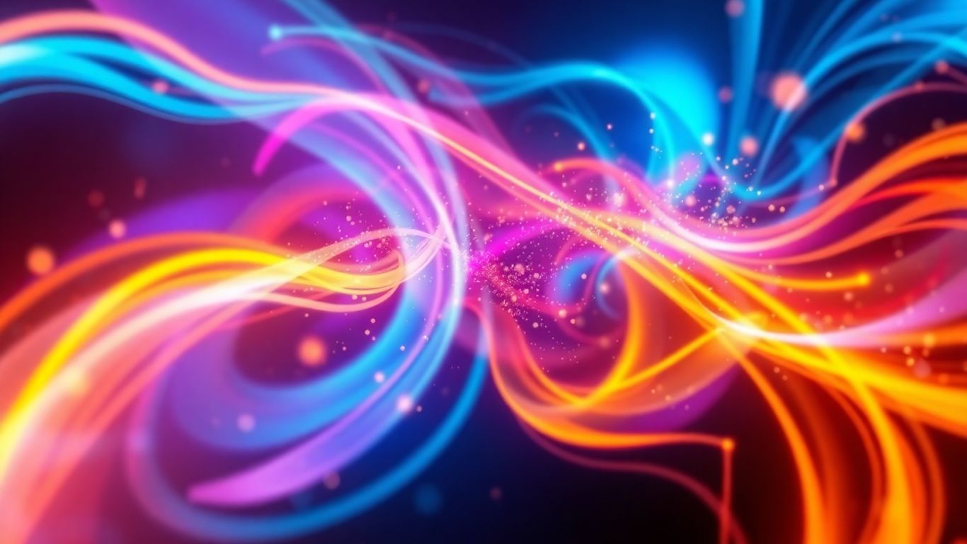 Abstract digital art with swirling colors and light trails.