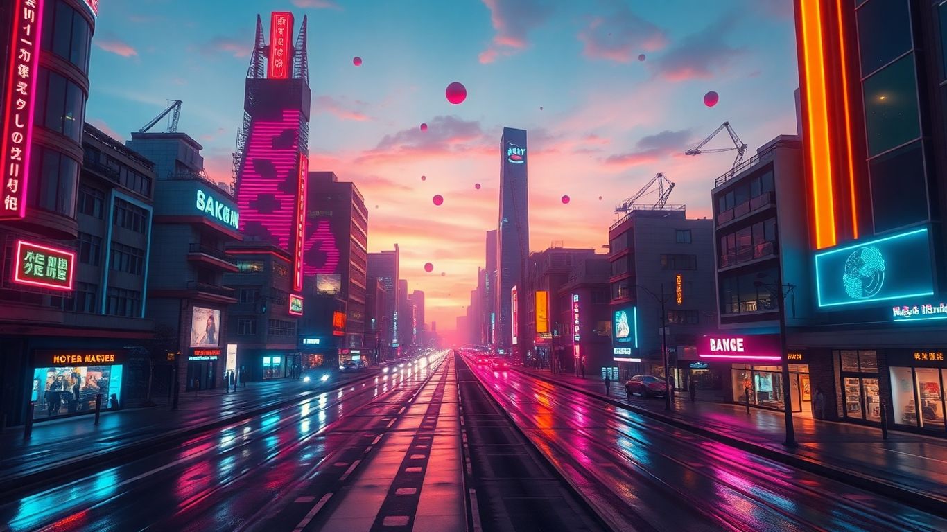Futuristic cityscape with AI-generated art elements.
