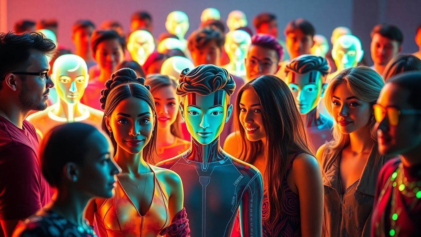 Diverse people creating personalized digital avatars with AI.