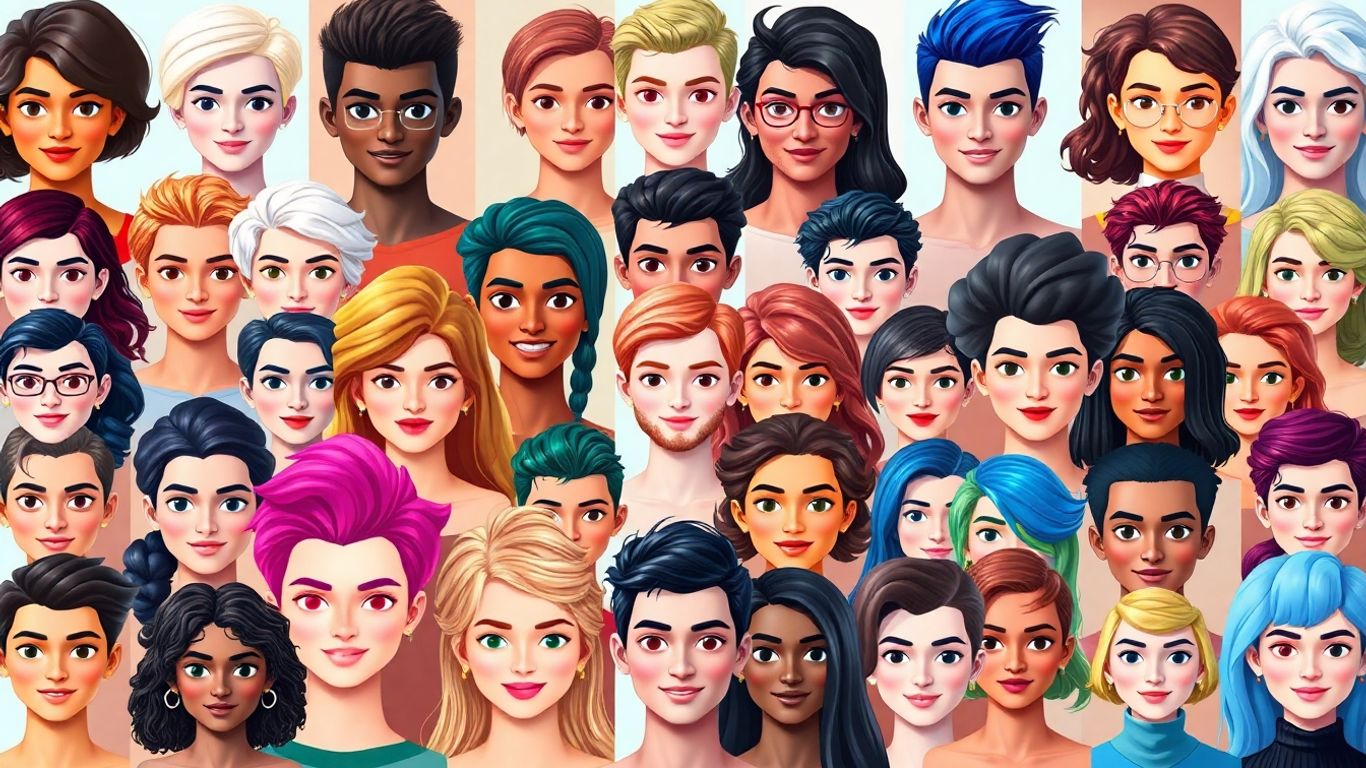 Diverse AI avatars in artistic styles.
