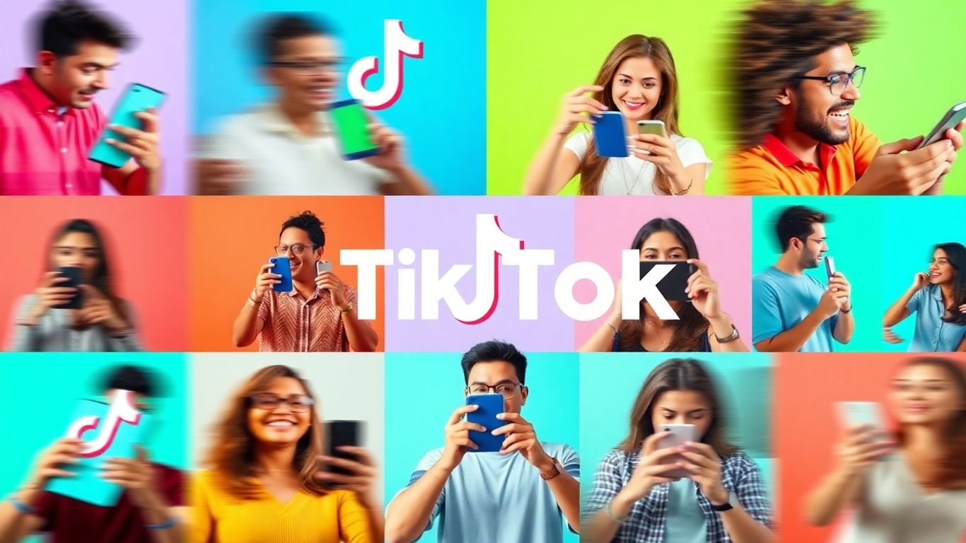TikTok video creation with energetic users and vibrant interface.
