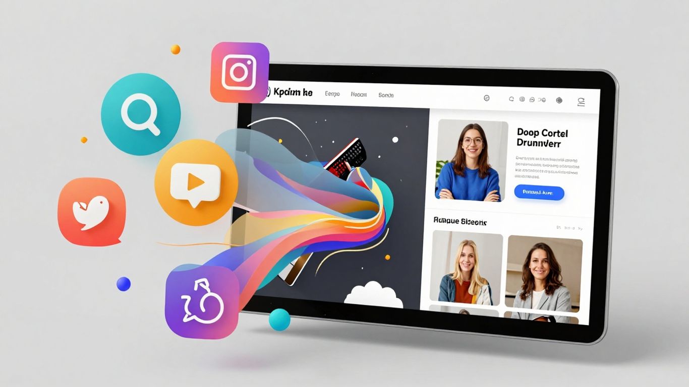 Social media post generator interface with icons.