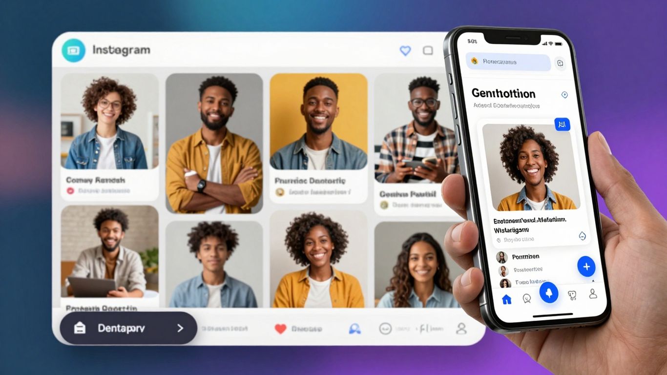 AI Instagram post generator interface on a smartphone.