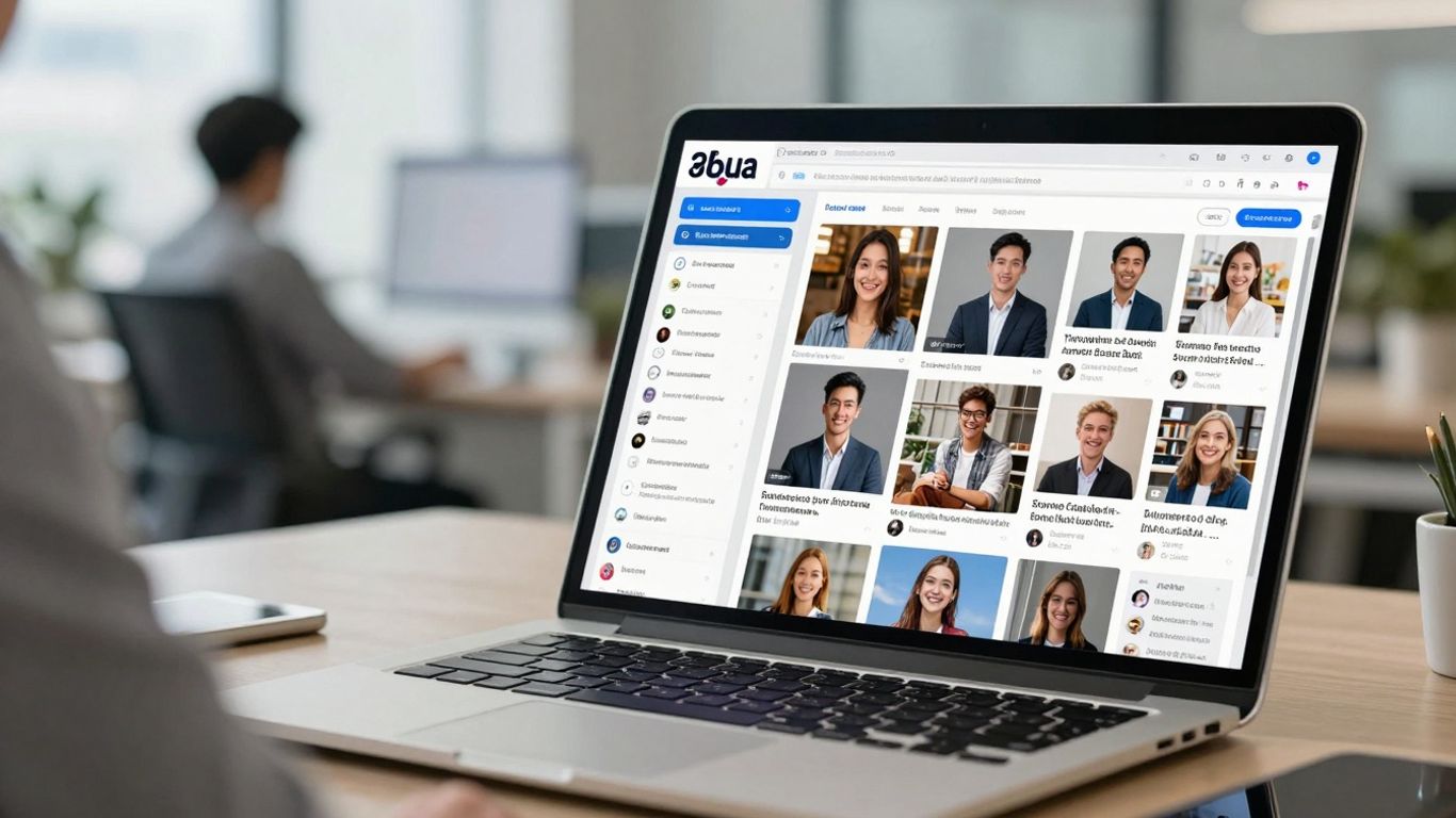 Jasper AI social media post generator interface on laptop.