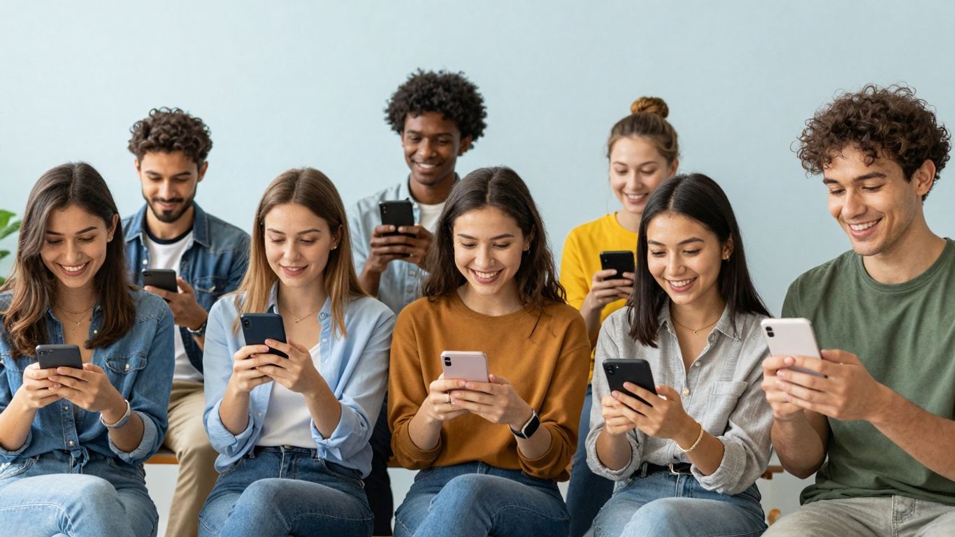 People using devices to create and share content.