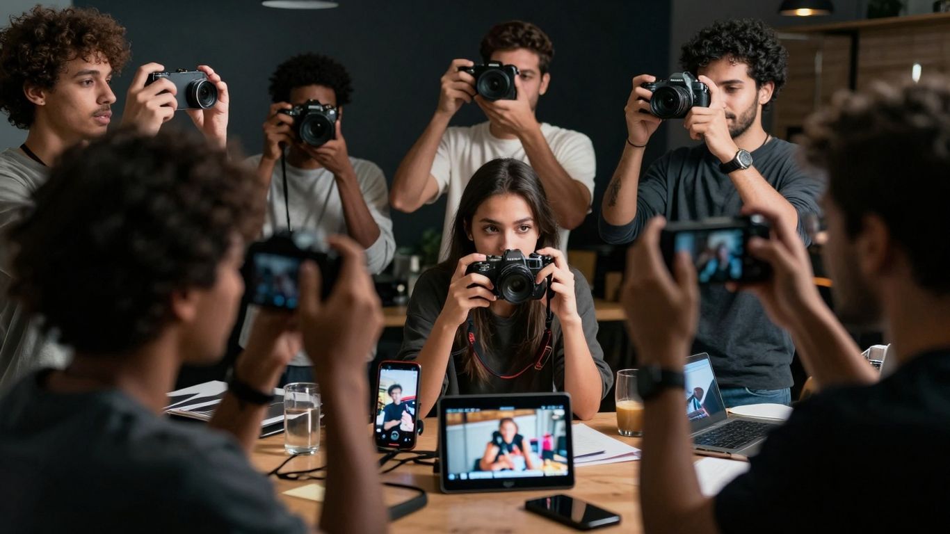 Diverse people creating authentic user-generated content.