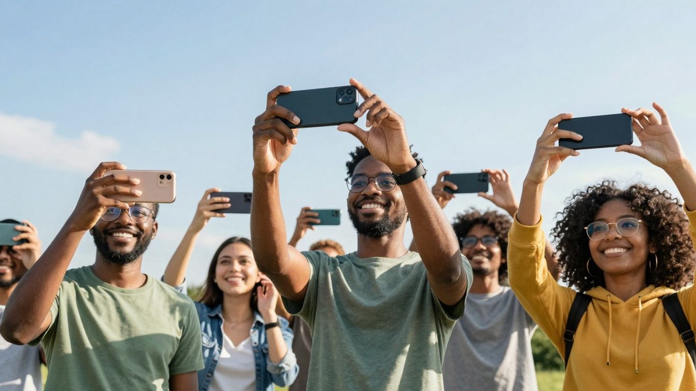 People filming authentic user-generated videos on smartphones.