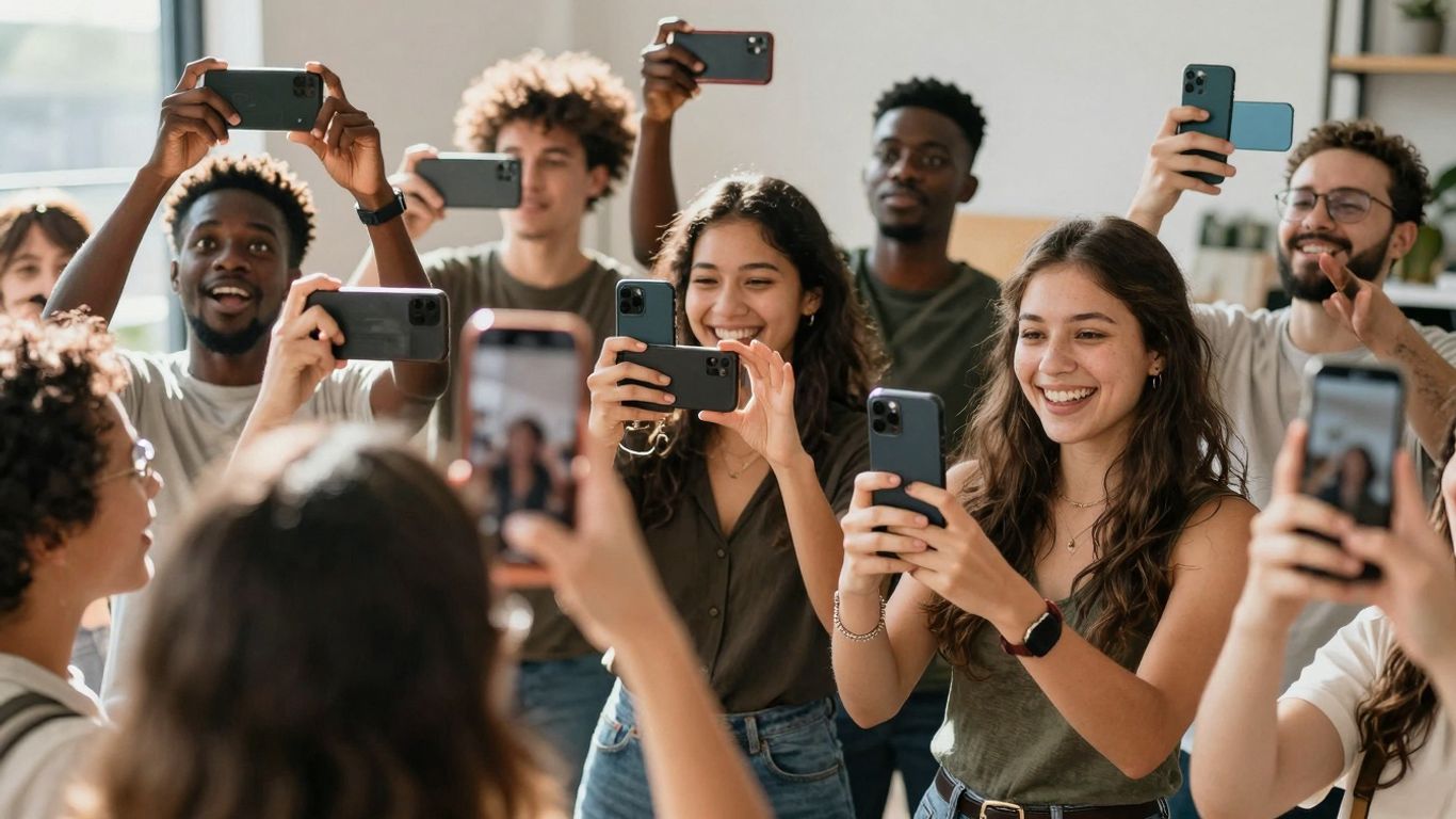 People filming authentic UGC videos on smartphones.