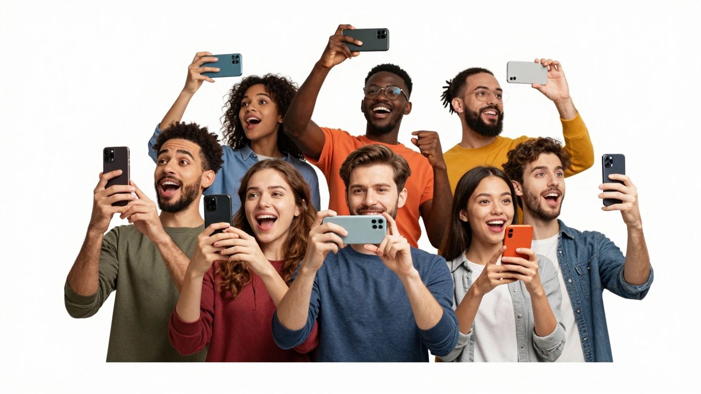 People filming engaging user-generated content videos with smartphones.