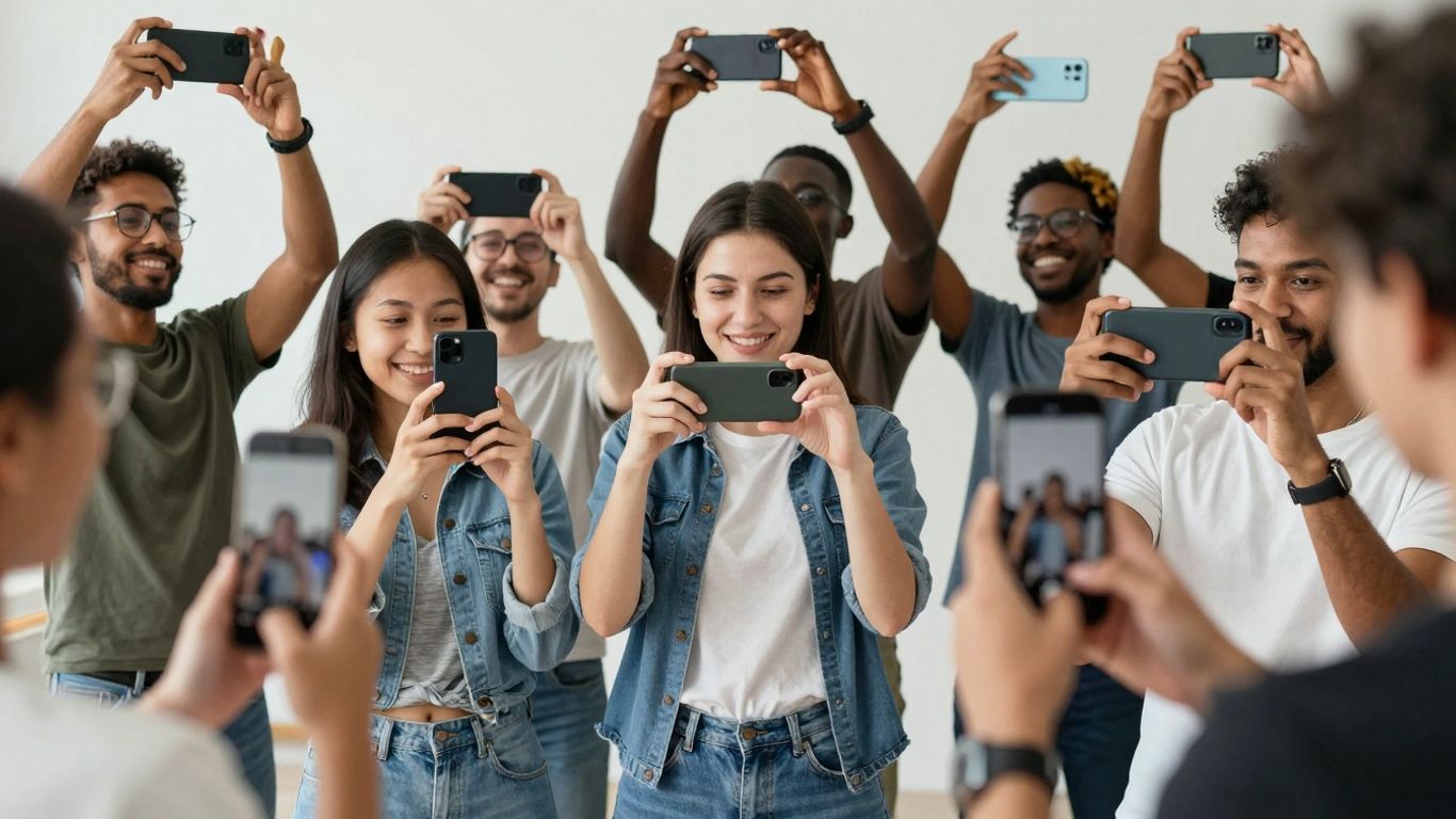 People filming with smartphones, creating user-generated content.