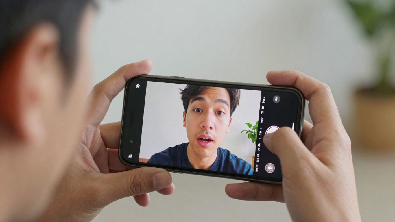 Person filming a video on a smartphone.