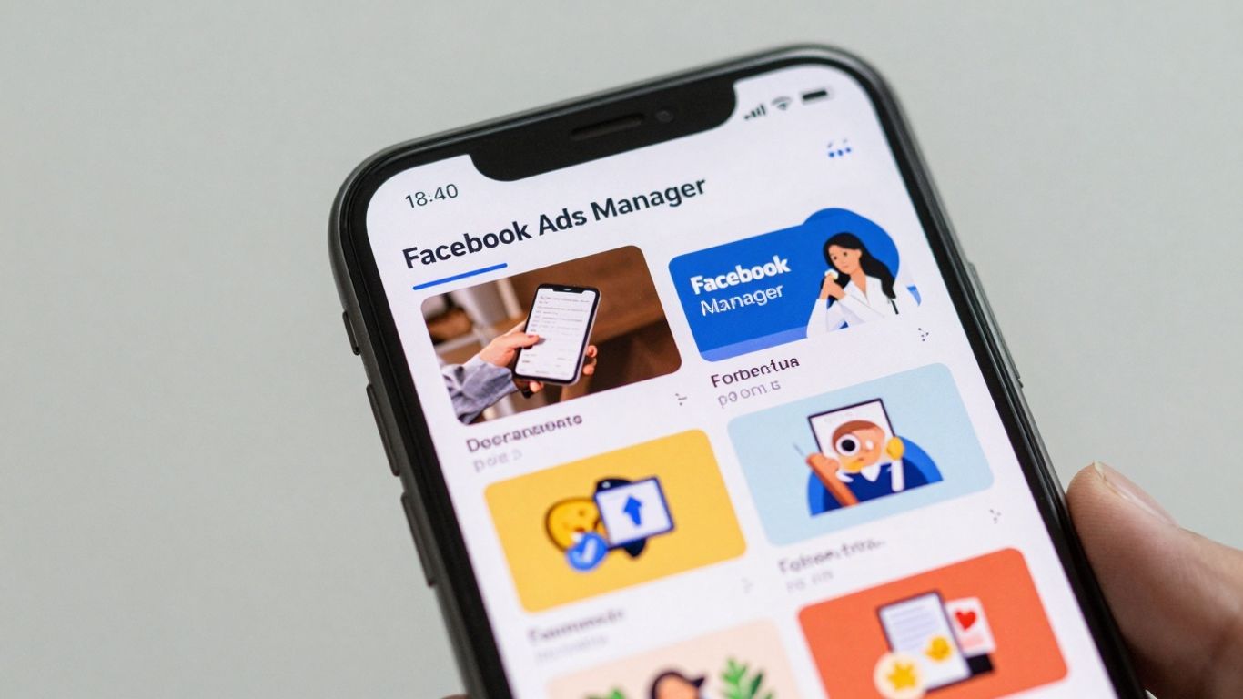 Facebook Ads Manager with multiple ad previews.
