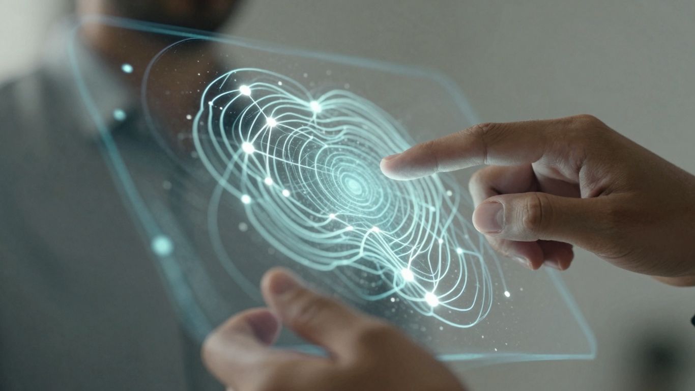 AI interface with glowing lines and nodes.