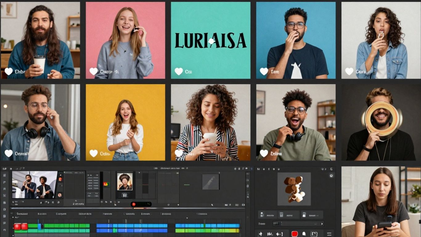 Collage of social media reels with vibrant colors.