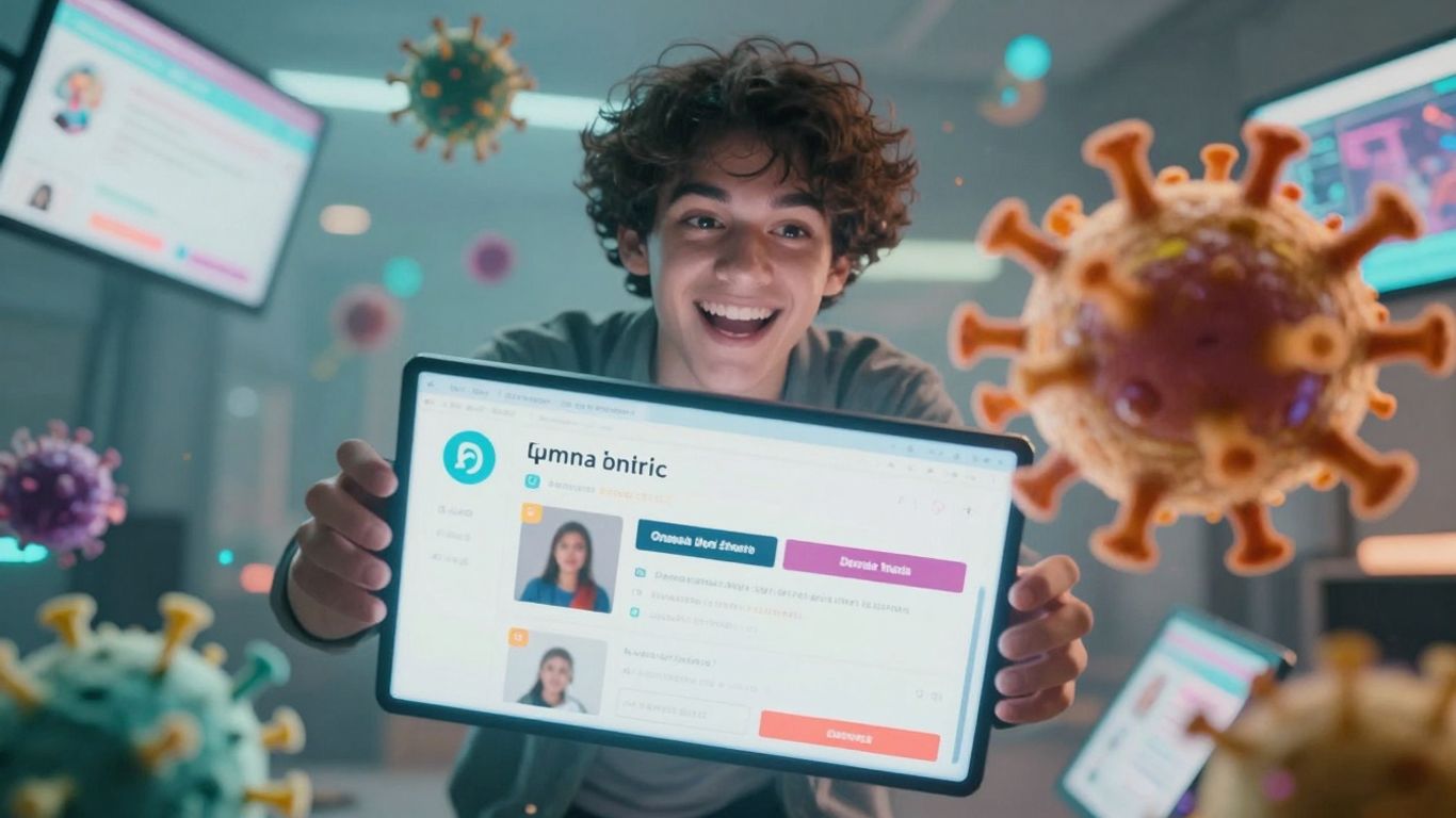 AI creating viral content with vibrant digital energy.