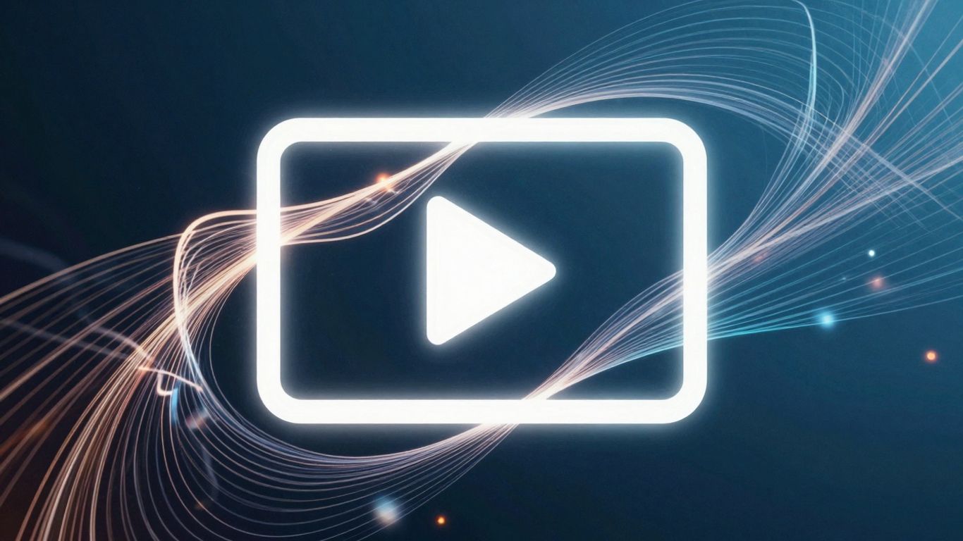 Abstract glowing lines forming a video play button.