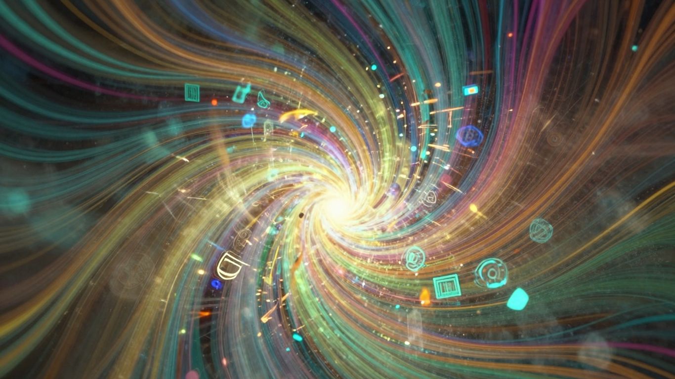 Abstract digital art with swirling colors and light.