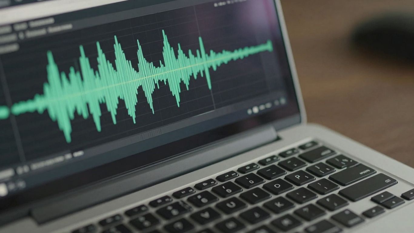 Laptop screen showing audio waveform
