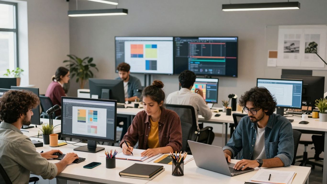 Creative individuals working in a modern studio.