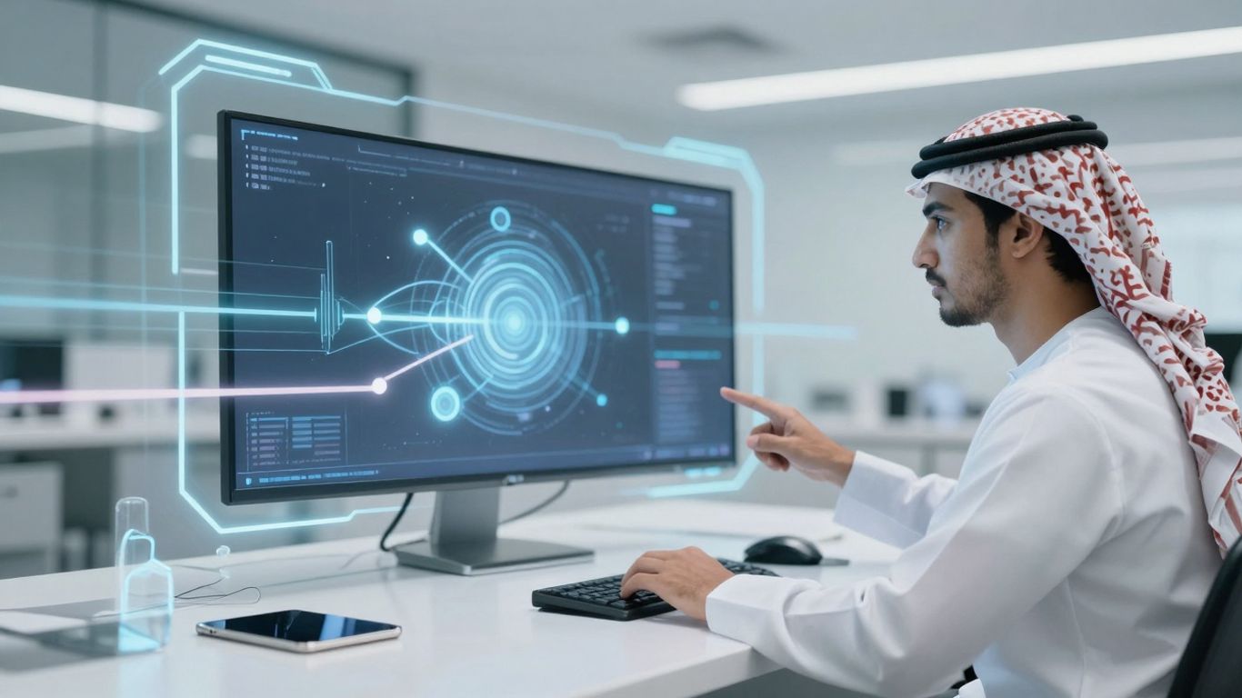 AI video creation interface with glowing digital elements.