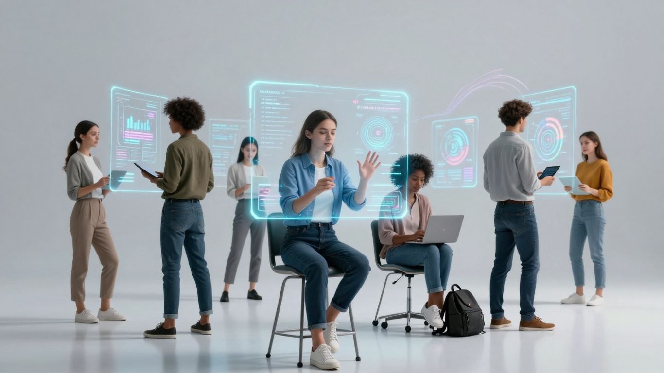 Futuristic AI video creation tools and interfaces.