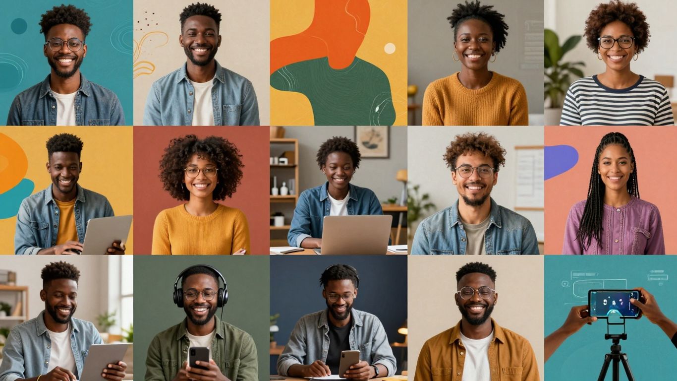 Collage of abstract shapes and colors for video creation.