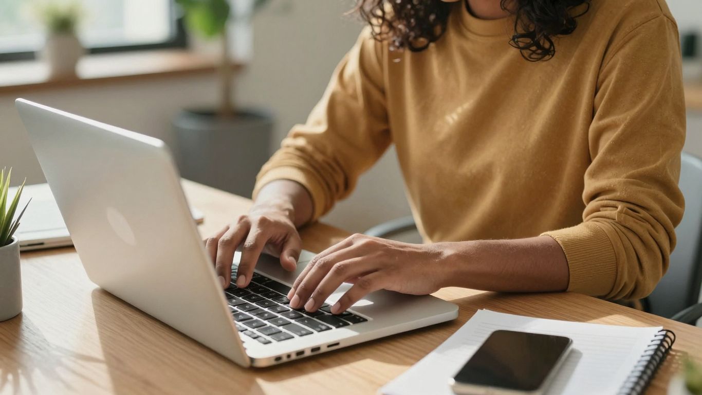 Person working on laptop, symbolizing earning potential.