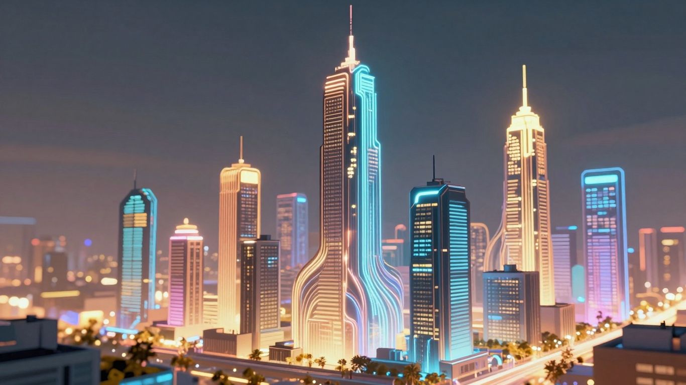 AI generating video in a futuristic cityscape.