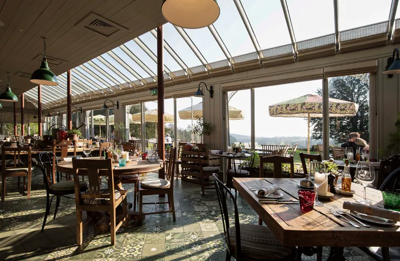 The Pig restaurant conservatory windows before custom blinds by Grants Blinds