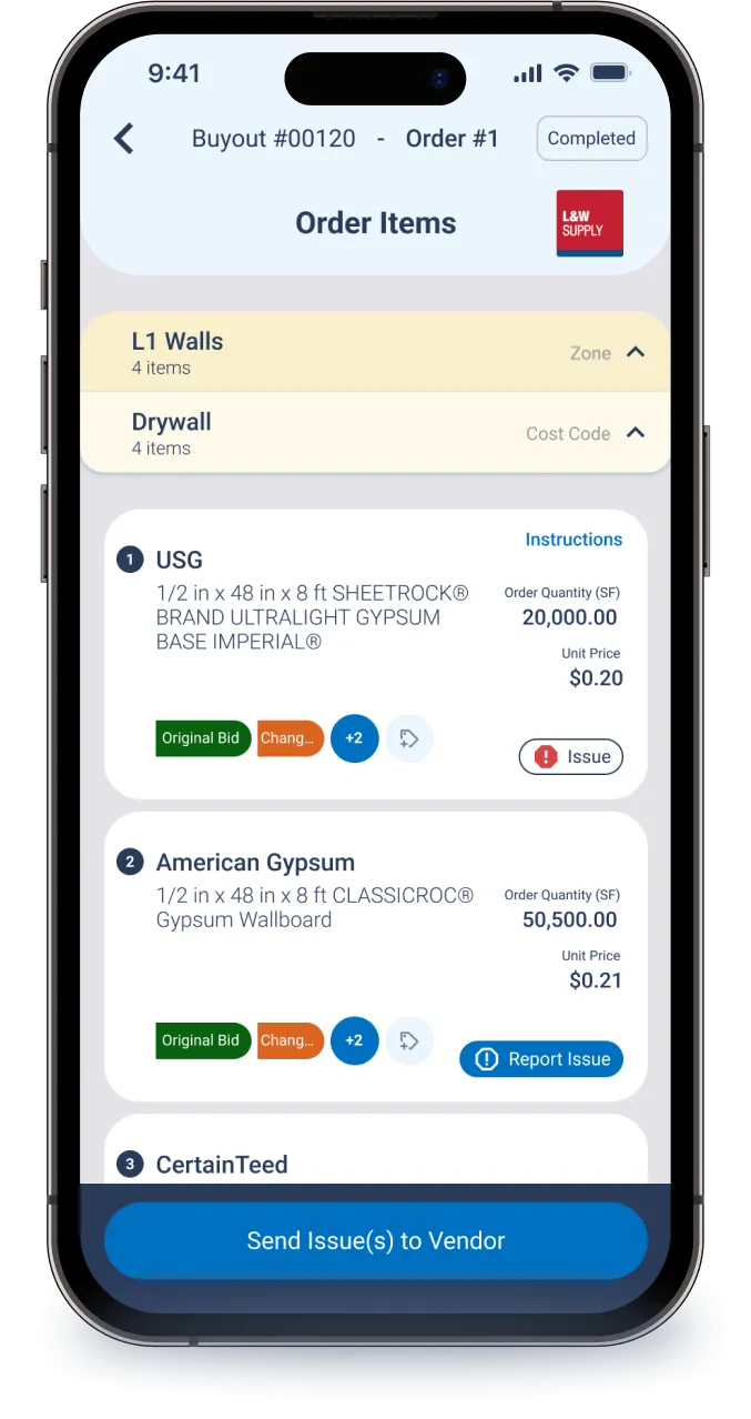 Field Materials mobile app makes it easy to request materials using the project's list of materials. 